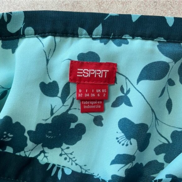 Esprit 2 Tone Green Floral Midi Sheer Flare Skirt - Picture 3 of 9